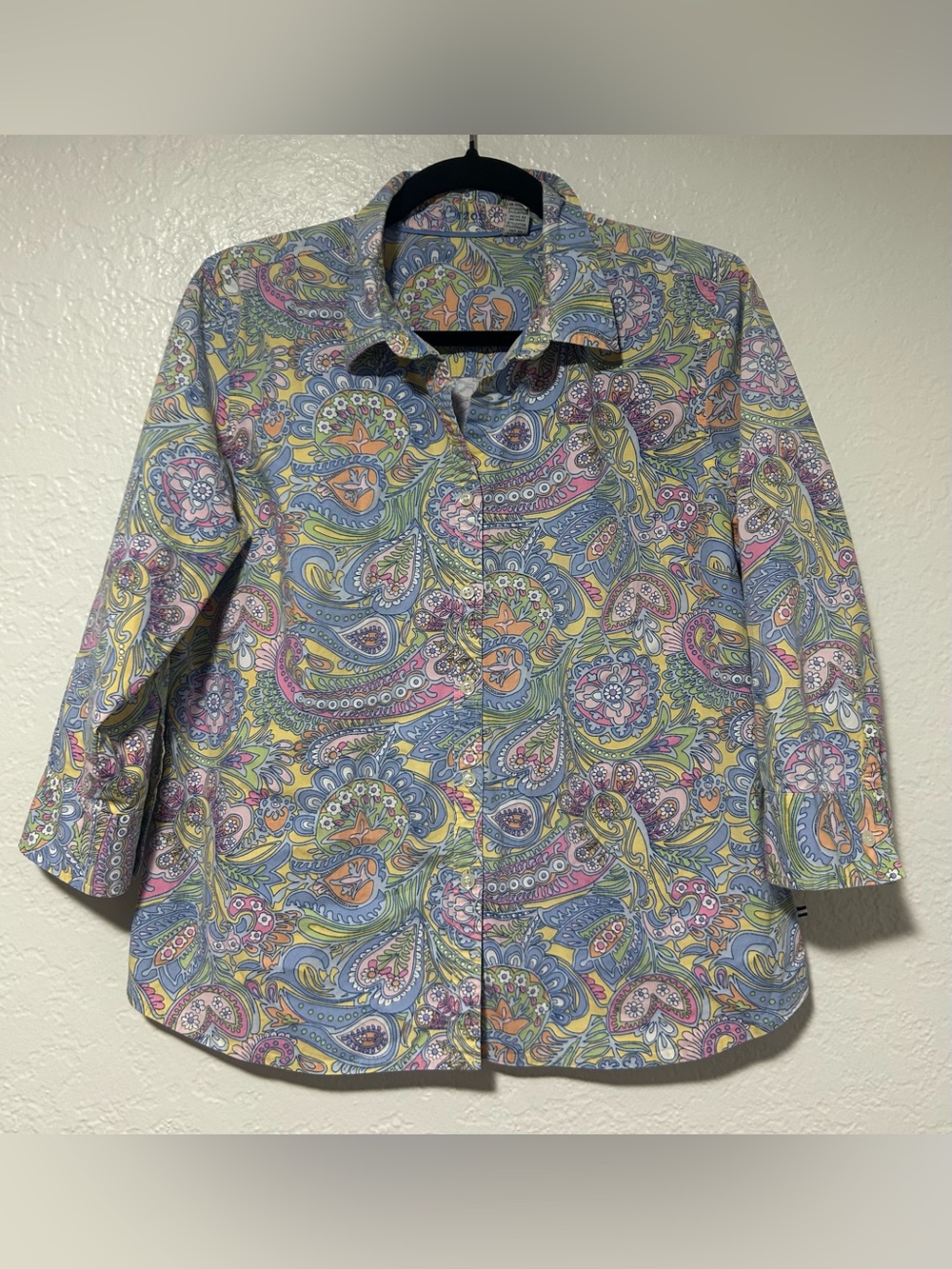 Izod Paisley Psychedelic Button-Down Shirt in Pastel Blue, Pink, Yellow & Green